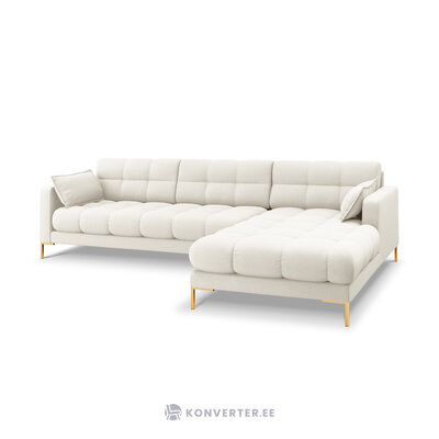 Mamaia stūra dīvāns, 5-vietīgs (micadoni home) gaiši bēšs, strukturēts audums, zelta metāls, labāk