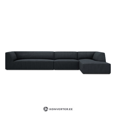 Stūra dīvāns rubīns, 5-vietīgs (micadoni home) 366cm melns, samts, pa labi