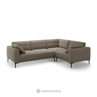 Угловой диван «Бэми» серо-коричневый, бархат, правый