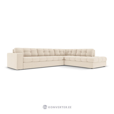 Kampinė sofa (justin) micadon limituoto leidimo šviesiai smėlio spalvos, struktūrinio audinio, geriau