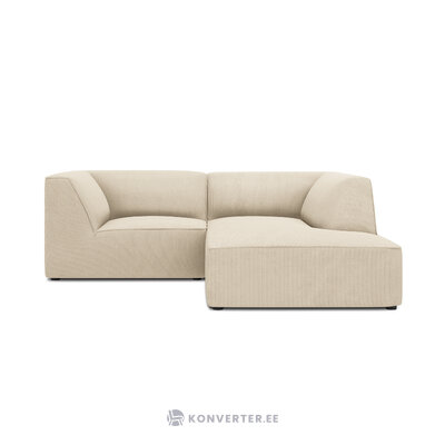 Kampinė sofa rubino, 3-vietė (micadon home) šviesiai smėlio spalvos, aksominė, geresnė
