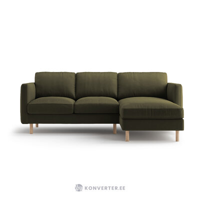 Угловой диван «Эден» мохово-зелёный меланж, бархат, правый