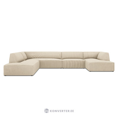 Kampinė sofa rubino, 7 vietų (micadon home) šviesiai smėlio spalvos, aksominė, kairė