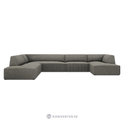 Kampinė sofa rubino, 7-vietė (micadon home), šviesiai pilka, aksominė, kairė