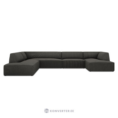 Kampinė sofa rubino, 7-vietė (micadon home), tamsiai pilka, aksominė, kairė