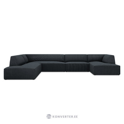 Kampinė sofa rubino, 7 vietų (micadon home) juoda, aksominė, kairė