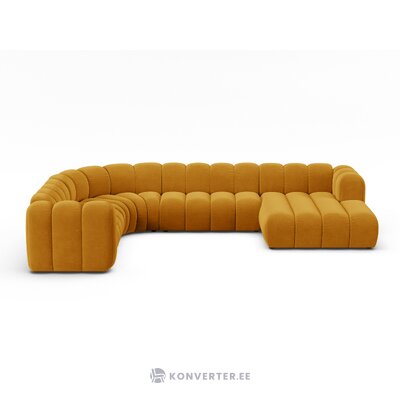 Угловой диван «Панорама» «Люпин», желтый, бархат, левый