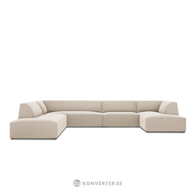 Kampinė sofa rubino, 7 vietų (micadon home) smėlio spalvos, aksominė, kairė