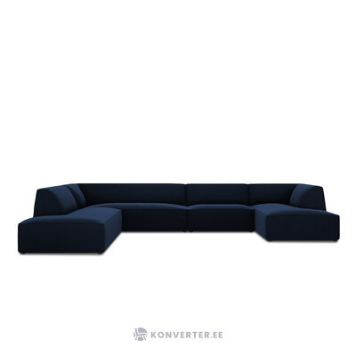 Kampinė sofa rubino, 7 vietų (micadon home) tamsiai mėlyna, aksominė, kairė