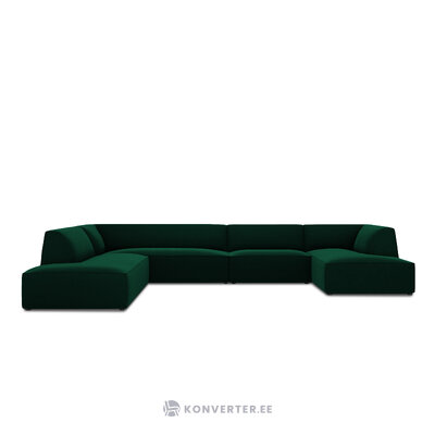 Kampinė sofa rubino, 7-vietė (micadoni home), buteliuko žalia, aksominė, kairėje