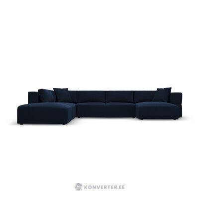 Panorama corner sofa &#39;tyra&#39; deep blue, velvet, left