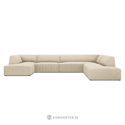 Угловой диван рубиновый, 7-местный (микадон домашний), светло-бежевый, бархатный, лучше