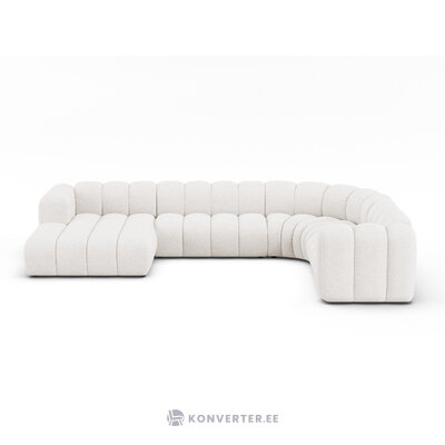 Panorāmas stūra dīvāns &#39;lupine&#39; balts, bukle audums, labais