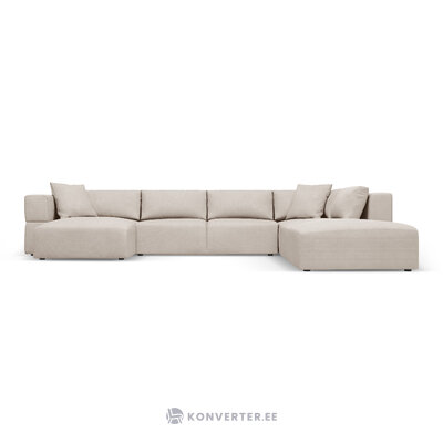 Панорамный угловой диван &quot;Тайра&quot; бежевый, структурированная ткань, лучше