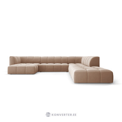 Panoraminė kampinė sofa &#39;serena&#39; smėlio spalvos, aksominė, geriau