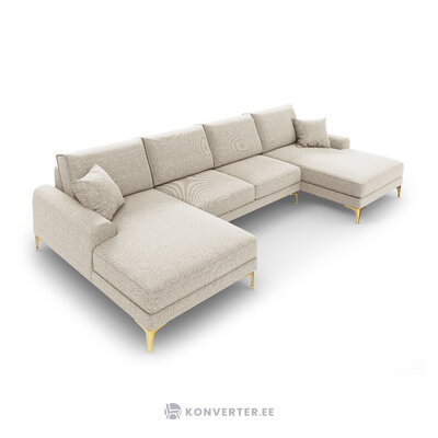 Larnito sofa, 6-vietė (mikadono home) šviesiai smėlio spalvos, struktūrinis audinys, auksinis metalas