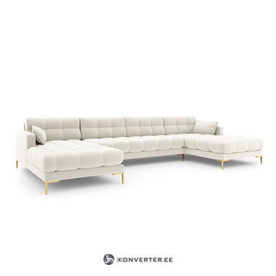 Sofa mamaia, 6-seater (micadoni home) light beige, structured fabric, gold metal