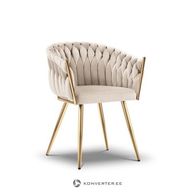 Aksominė kėdė (Shirley) kosmopolitiško dizaino smėlio, aksomo, aukso metalo