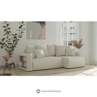 Vaaleanbeige L-muotoinen vuodesohva hyllyllä (solero L) mukavuus