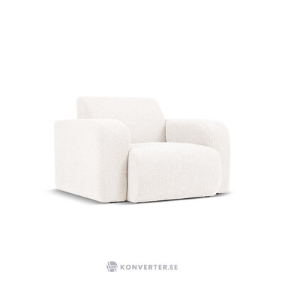 Armchair (lola) white, boucle, black plastic