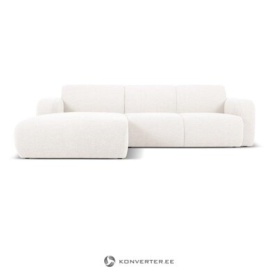Stūra dīvāns &#39;lola&#39; balts, buklets, pa kreisi
