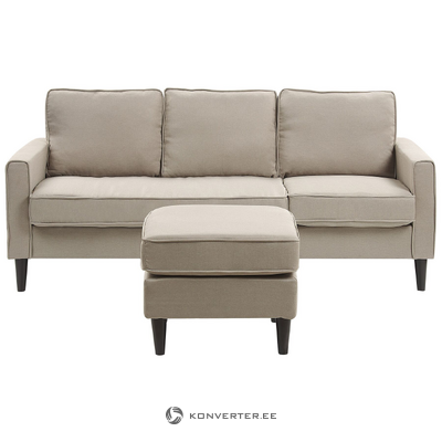 Bēšs trīsvietīgs dīvāns ar ottomanu (avesta)
