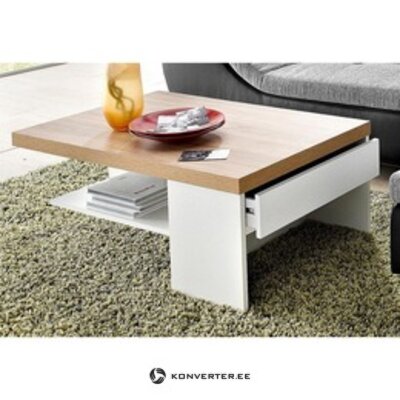 Brown-white coffee table with shelf and drawer