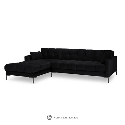 Kampinė sofa Mamaia, 5-vietė (micadoni home) juoda, aksominė, juodo metalo, kairėje