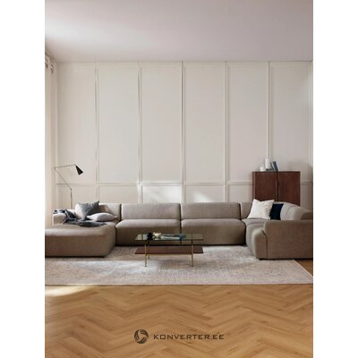 Tumši bēšs liels stūra dīvāns (melva) ar kosmētiskiem defektiem