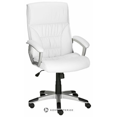 Белое кожаное офисное кресло на колесиках (флори)