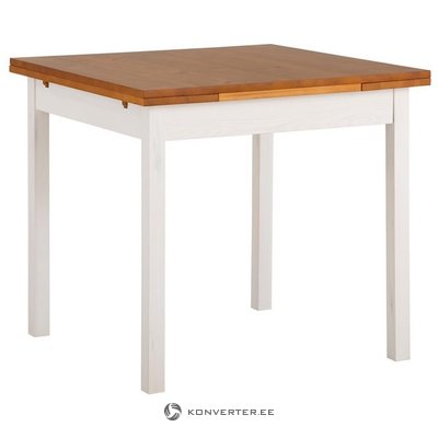 Бело-коричневый выдвижной обеденный стол из цельного дерева (полный комплект)