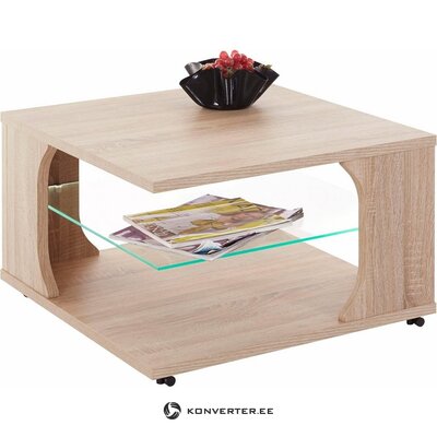 Light brown wheeled coffee table with led lighting