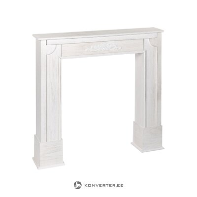 The white fireplace console table is intact