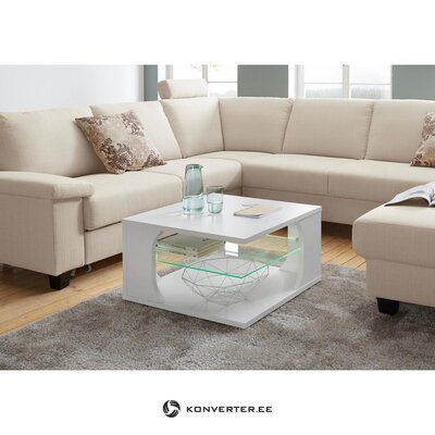White wheeled coffee table with led lighting