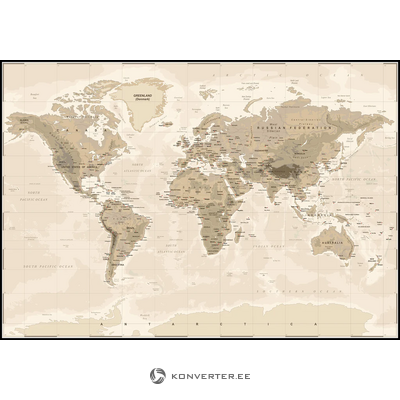 Sienas attēls pasaules karte vintage ar melnu rāmi (malerifabrikken)