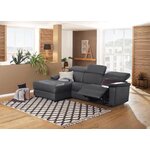 Серый кожаный угловой диван с функцией релаксации (binado)