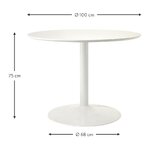Valkoinen pyöreä ruokapöytä (menorca) d=100 vahvoilla esteettisillä puutteilla