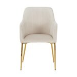 Beige-gold velvet chair with armrests with an opening flaw.