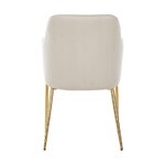 Beige-gold velvet chair with armrests with an opening flaw.