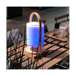 Ar baterijām darbināma āra LED galda lampa ar Bluetooth skaļruni un koka krāsas maiņu (batimex)