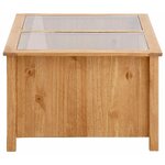 Bright solid wood coffee table with glass and 2 drawers with cosmetic flaws.