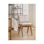 Light brown solid wood design chair (sister) with cosmetic flaws.