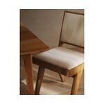 Light brown solid wood design chair (sister) with cosmetic flaws.