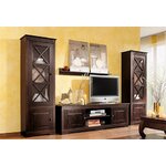 Set dark brown solid wood TV cabinet (additional) + 2 dark brown solid wood display cabinet (additional)