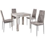 Комплект антикварного белого обеденного стола (80х80) (линн) + 4 серых мягких стула (чехол)