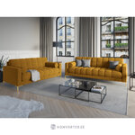 Диван (бали) космополитический дизайн жёлтый, бархат, золотой металл