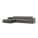 Velvet corner sofa &#39;chicago&#39; light grey, velvet, left