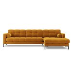 Dark green corner sofa (bali) cosmopolitan design black metal, velvet, right, yellow