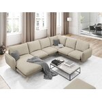 Kampinė sofa (Viena) kosmopolitiško dizaino smėlio spalvos, struktūrinio audinio, aukso metalo, geriau