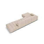 Aksominė sofa (luc) smėlio spalvos, aksominė, juoda plastikinė, kairėje